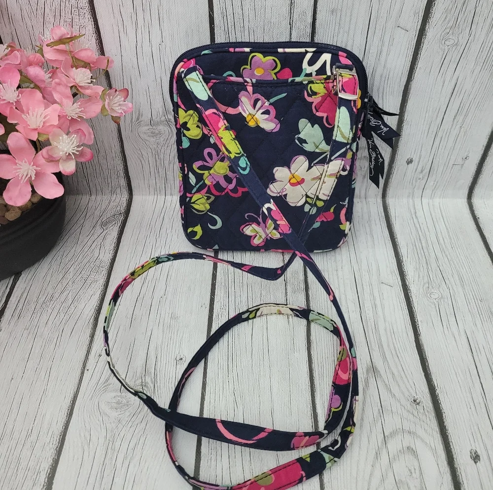 Vera Bradley Hipster Crossbody RIBBONS Winter 2012 Navy Blue Floral Pink - Picture 2 of 16
